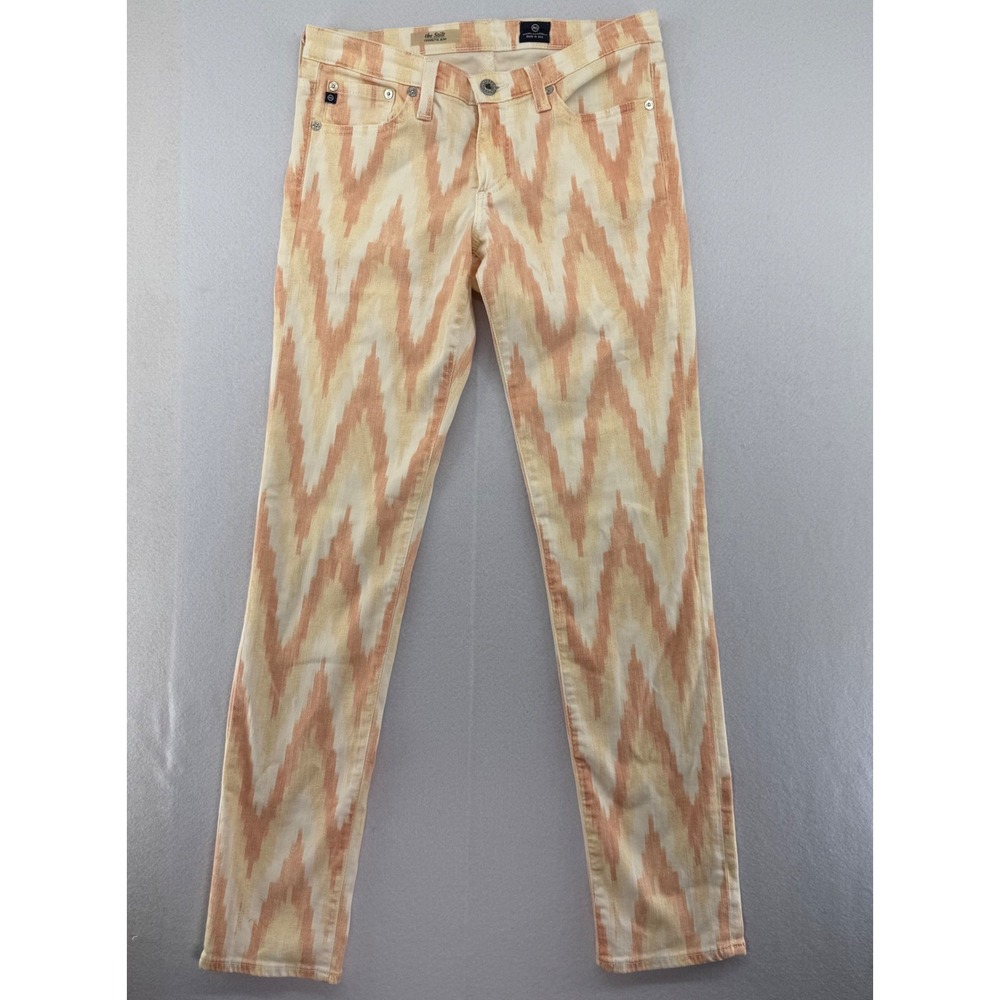 AG Adriano Goldschmied The Stilt Cigarette Jeans 27R Orange Yellow‎ Ikat Chevron
